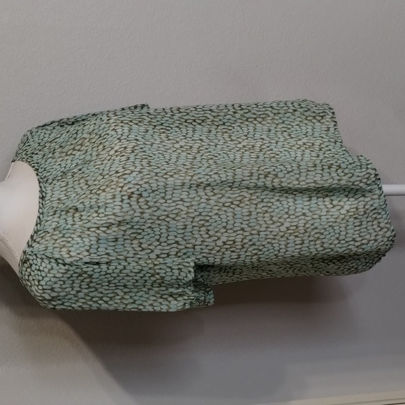CAbi Blouse 602 Size Medium Pebble Blue Green Print Sheer Flowy Shirt Sleeve - Picture 5 of 12